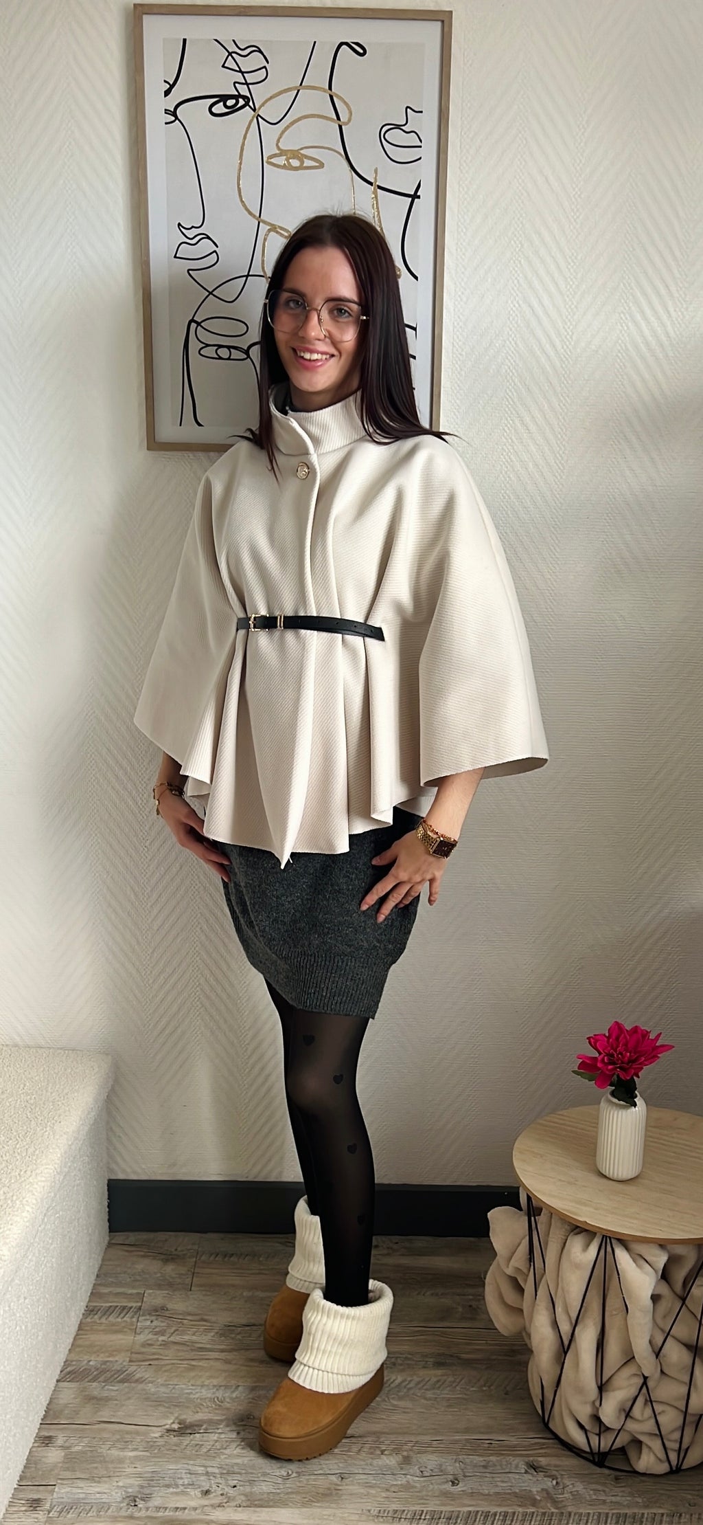 Poncho avec ceinture (Inaya) Beige