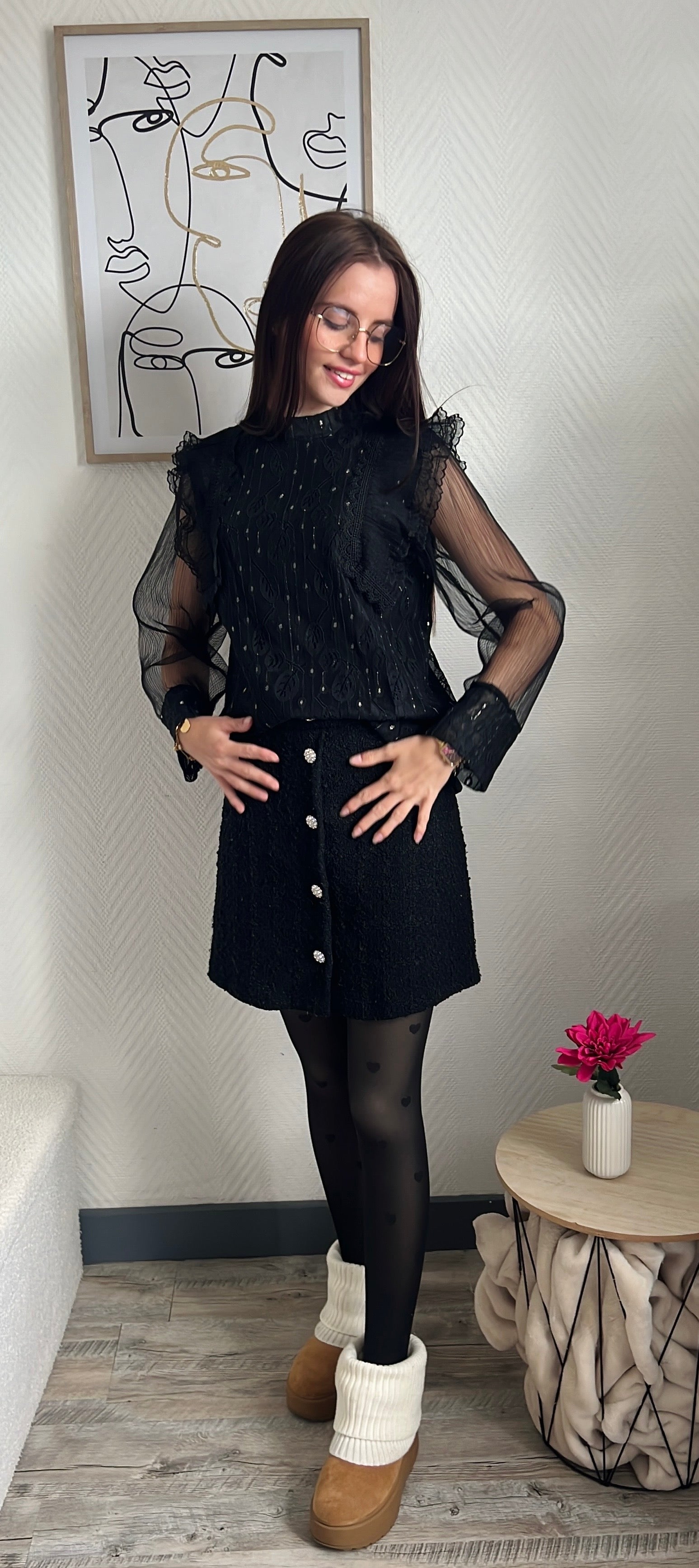 Blouse à paillettes (Elise) Noir