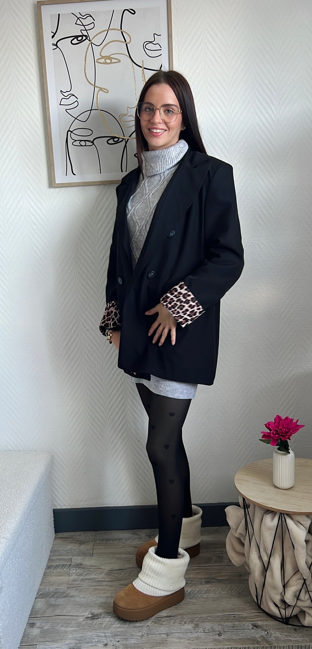 Blazer revers léopard (Ava) Noir