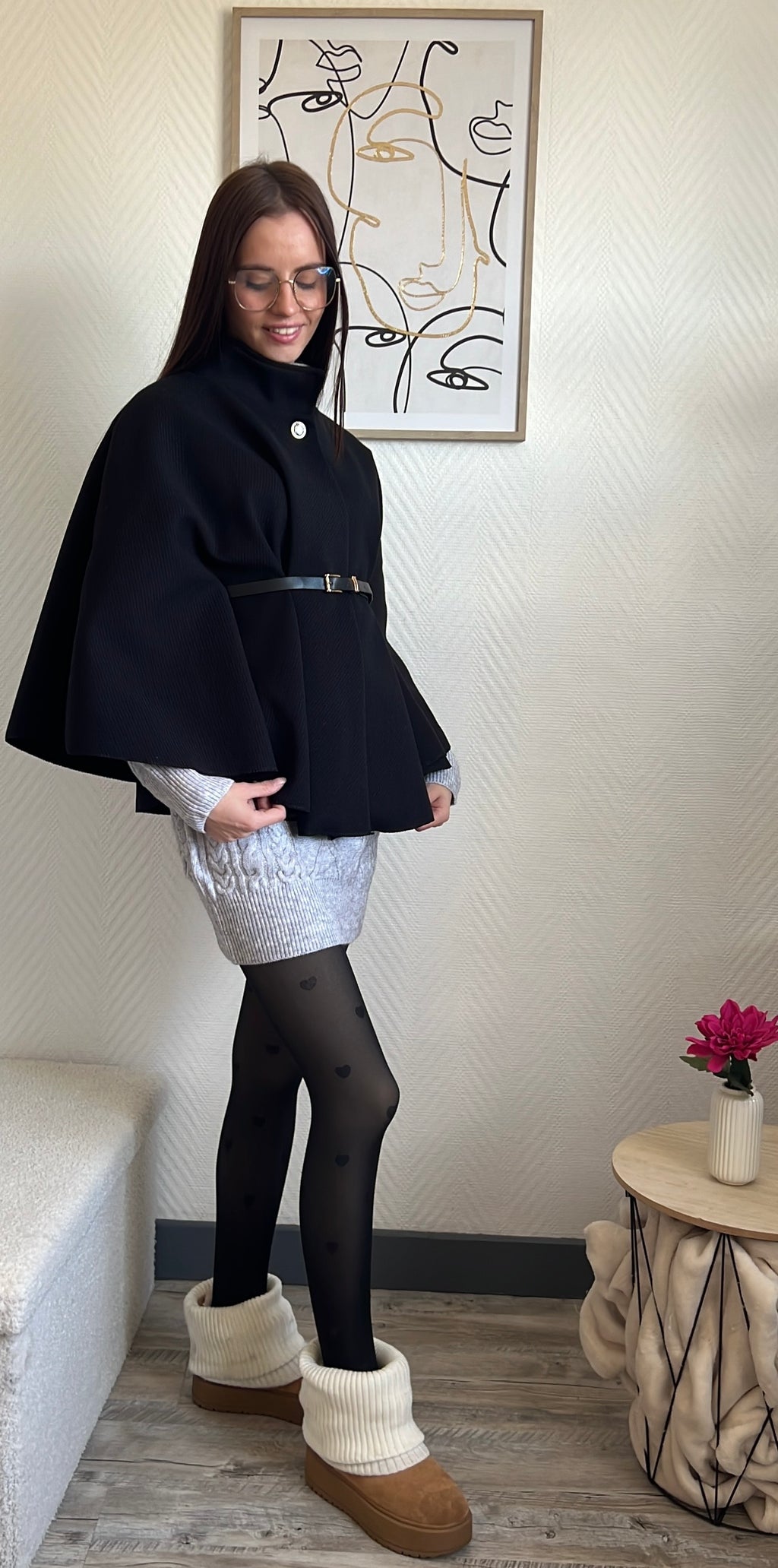 Poncho avec ceinture (Inaya) Noir