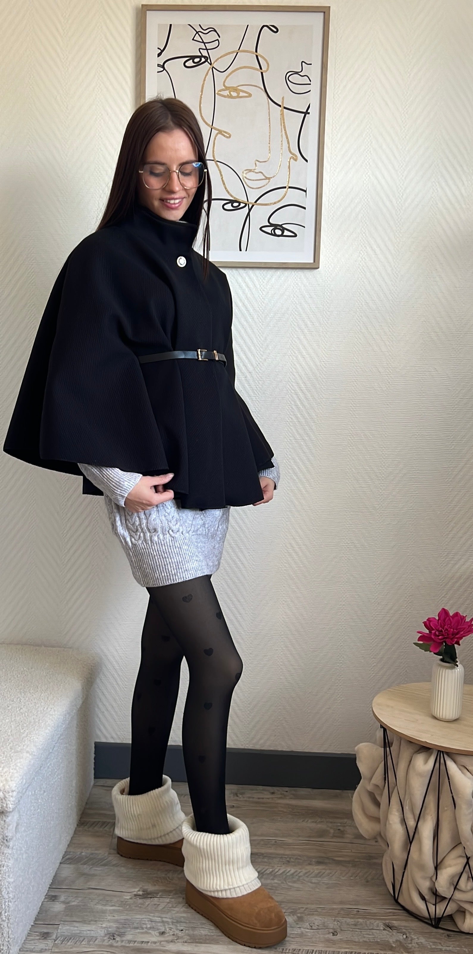 Poncho avec ceinture (Inaya) Noir